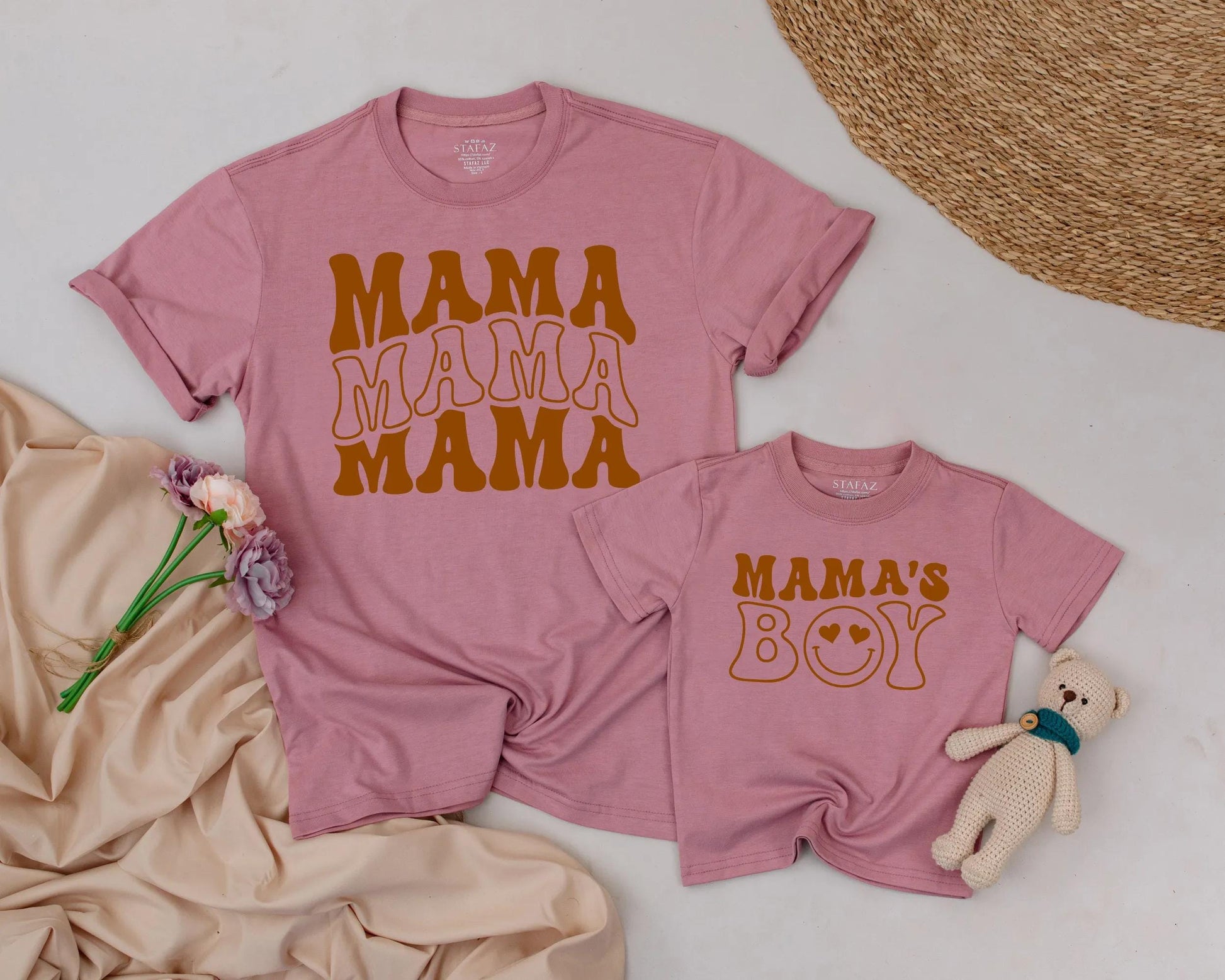 Retro Mama & Mama's Boy Matching Family Outfit Groovy Vintage Tee & Bodysuit Set Mom & Baby Gift Cute Mother's Day Aesthetic