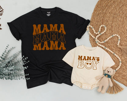 Retro Mama & Mama's Boy Matching Family Outfit Groovy Vintage Tee & Bodysuit Set Mom & Baby Gift Cute Mother's Day Aesthetic