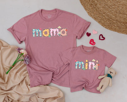 Retro Mama Mini Matching Flower Shirts Vintage Floral Mommy and Me Outfit Cute Mother’s Day Gift Cozy Family Matching Style Cotton Comfort