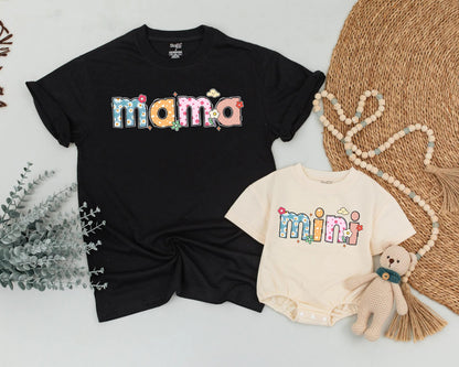 Retro Mama Mini Matching Flower Shirts Vintage Floral Mommy and Me Outfit Cute Mother’s Day Gift Cozy Family Matching Style Cotton Comfort