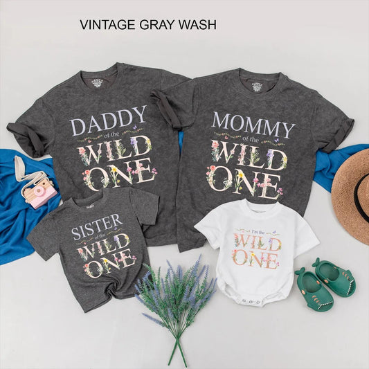 Matching Wild One Birthday Shirts for Family, Boho Floral Outfits: Mommy, Daddy, Sister & Toddler Wildflower Party