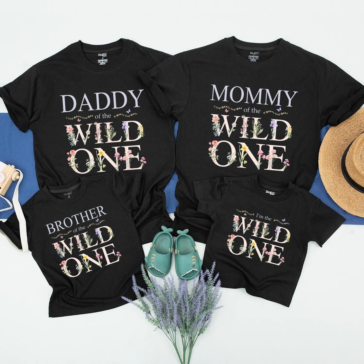 Matching Wild One Birthday Shirts for Family, Boho Floral Outfits: Mommy, Daddy, Sister & Toddler Wildflower Party