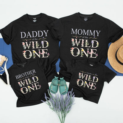 Matching Wild One Birthday Shirts for Family, Boho Floral Outfits: Mommy, Daddy, Sister & Toddler Wildflower Party