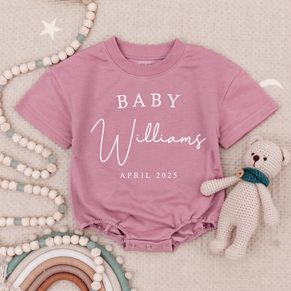 Personalized Baby Name Announcement Romper Bodysuit Custom Expected Month Coming Soon Newborn Arrival Gift Minimalist Modern Design