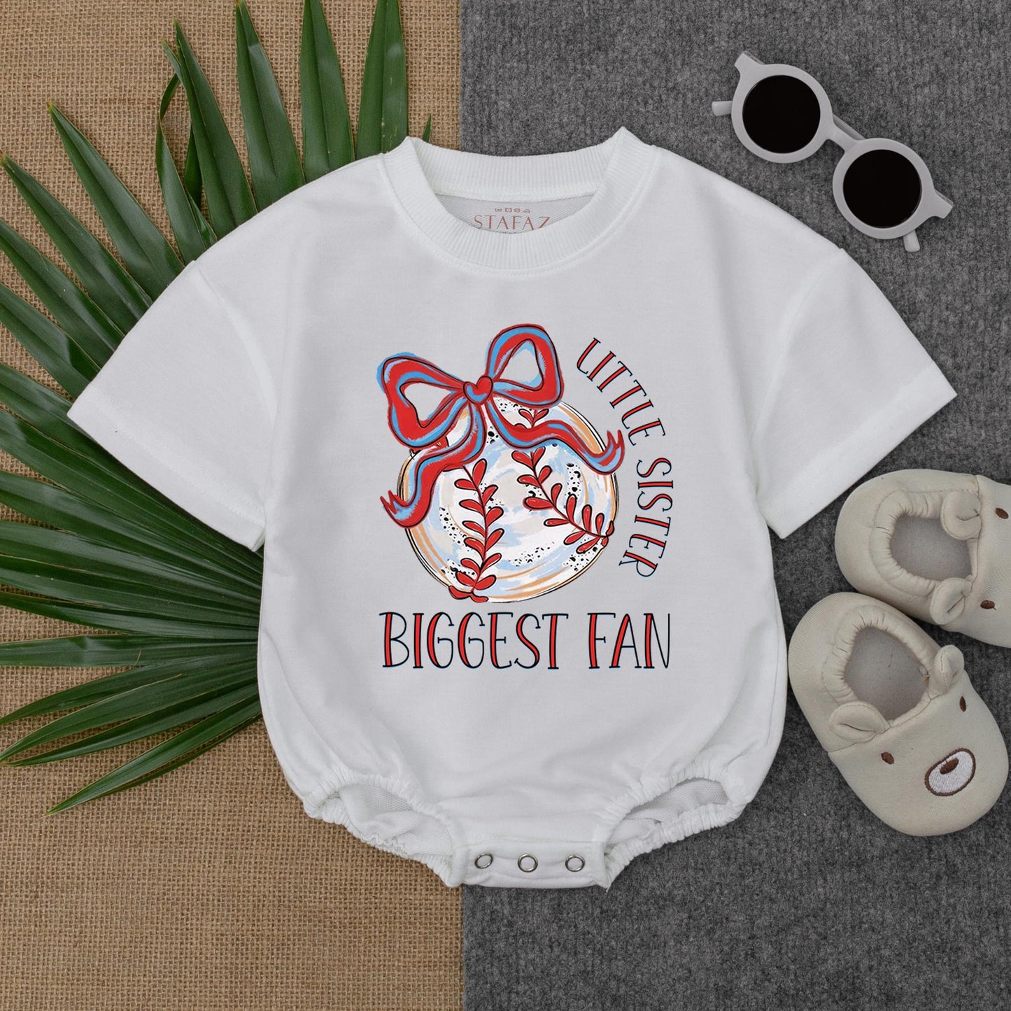 Little Sister Biggest Fan Bubble Romper Baby Baseball Outfit First Birthday Gift