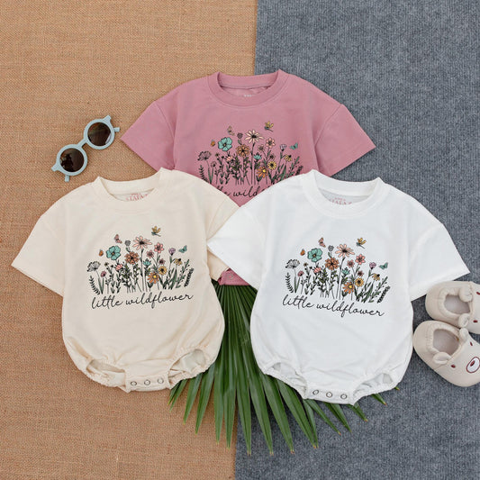 Little Wildflower Baby Romper Girl Outfit Boho Clothes Floral Coming Home Gift Shower Vintage Infant Summer Birthday