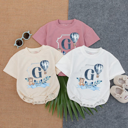 Personalized Blue Hot Air Balloon Boy First Birthday Outfit Mr Onederful Name T-Shirt Bubble Romper Baby Shower Gift Clothes
