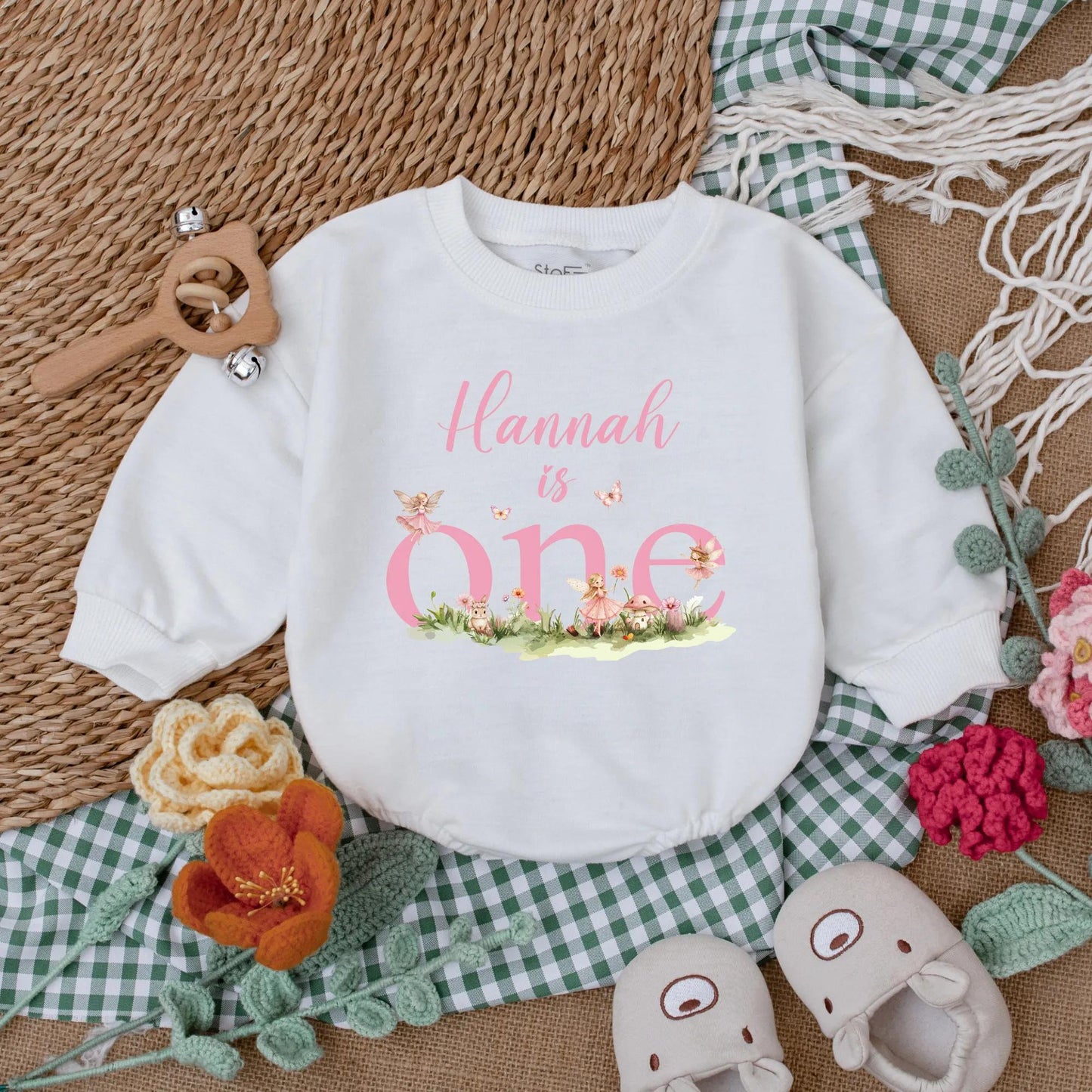 Pink Fairy First Birthday Romper One Little Fairy Baby Bodysuit Outfit for Girl 1st Birthday Gift with Whimsical Flower Accents