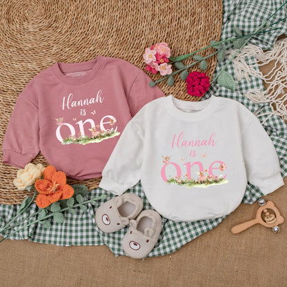 Pink Fairy First Birthday Romper One Little Fairy Baby Bodysuit Outfit for Girl 1st Birthday Gift with Whimsical Flower Accents