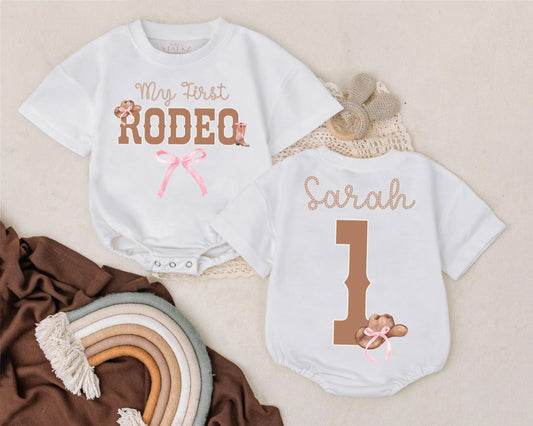 My First Rodeo Baby Outfit, Personalized Cowboy Cowgirl Bodysuit, Western Birthday Romper, Custom Baby Shower Gift