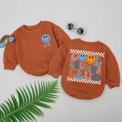 Cool Cousins Club Romper Set: Retro Smiley Face Design Baby & Toddler Outfit for Cousins, Newborn Shower Gift, Gender Neutral
