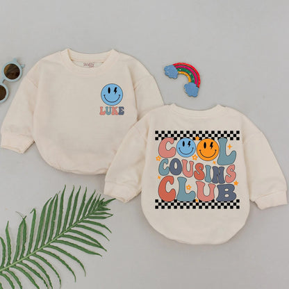 Cool Cousins Club Romper Set: Retro Smiley Face Design Baby & Toddler Outfit for Cousins, Newborn Shower Gift, Gender Neutral