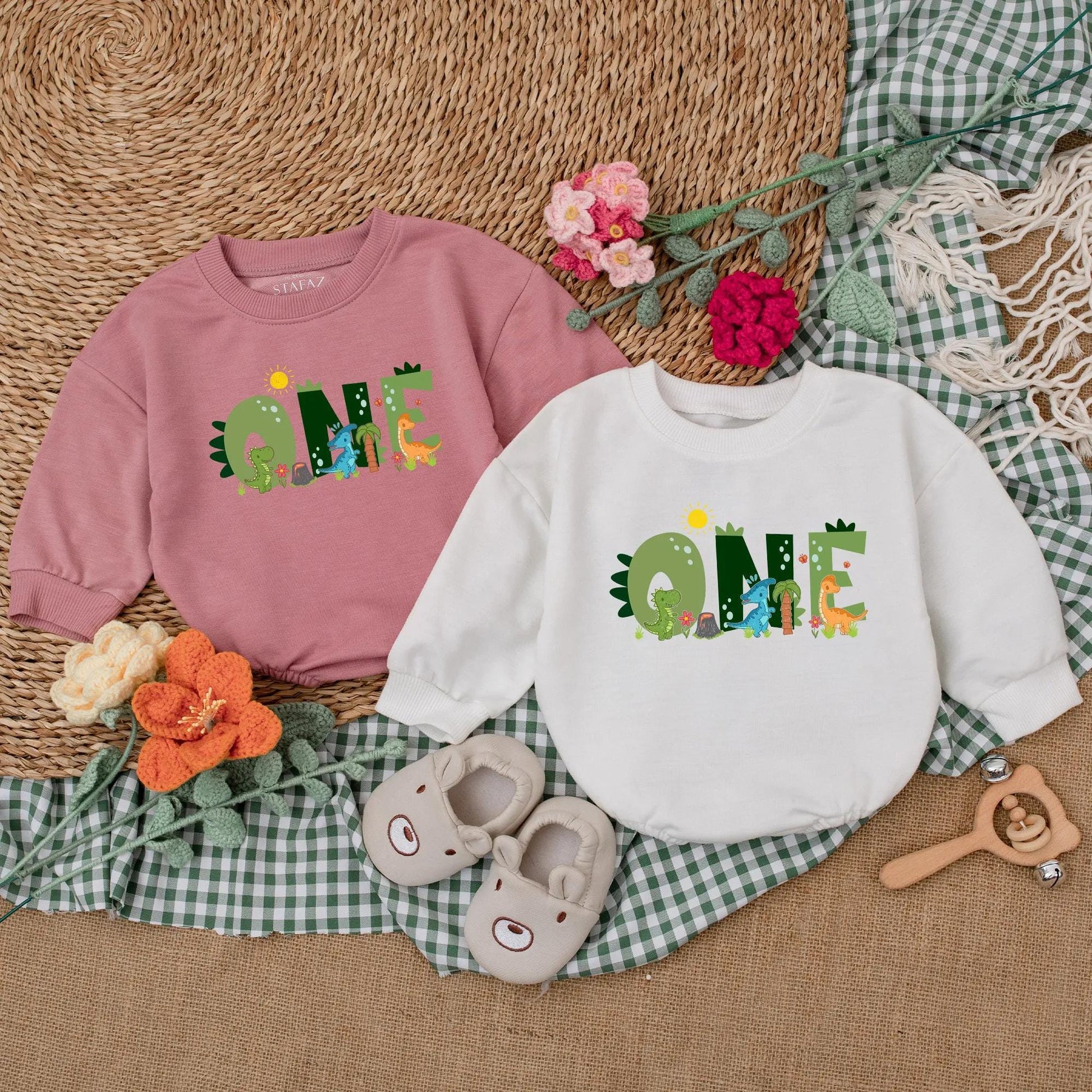 Custom One-A-Saurus Dinosaur 1st Birthday Romper for Boy, Cute Dino Party Outfit, Personalized Baby Bodysuit Gift