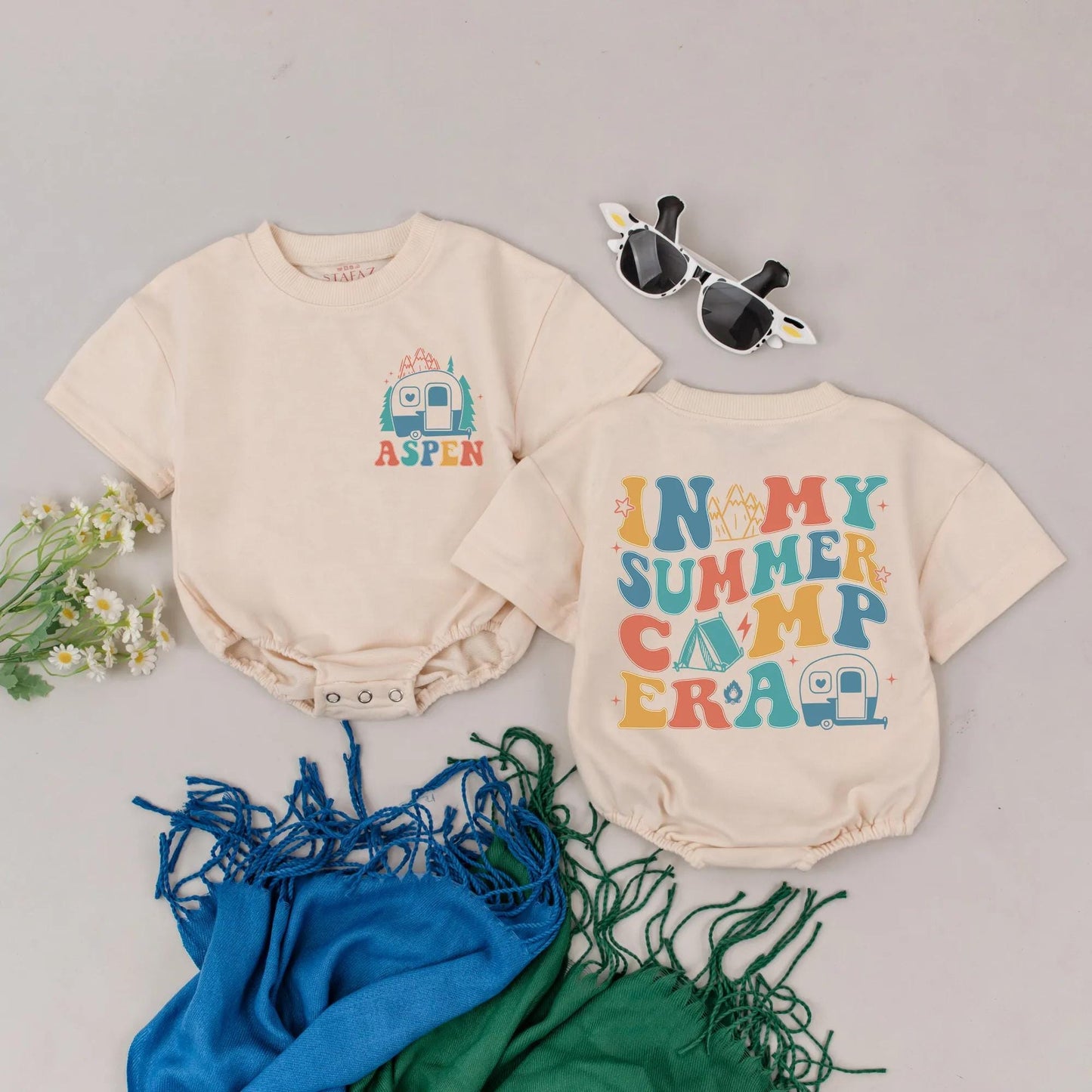 My Summer Camp Era Baby Romper, Retro Adventure Outfit, One Happy Camper Bodysuit, Camping Lover Gift, Natural Gender Neutral Baby Clothes (138 chars)