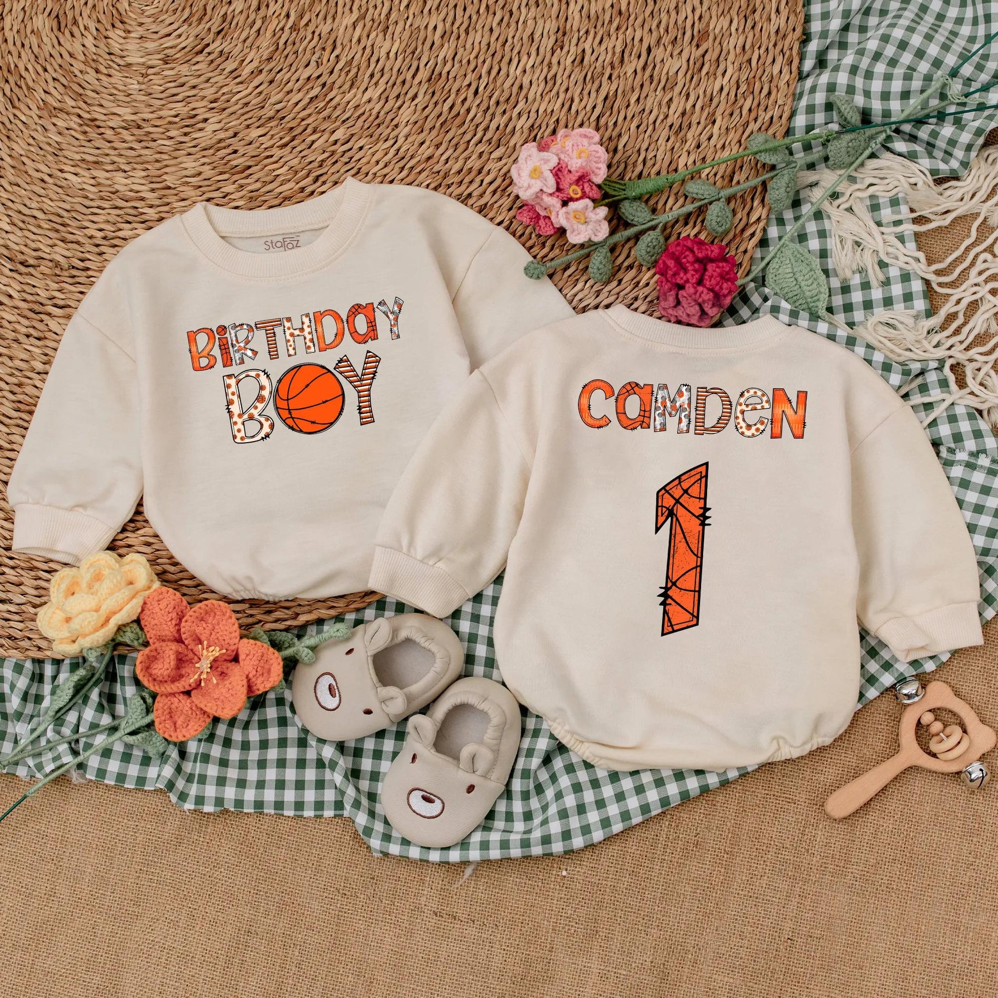 Custom Basketball Birthday Boy Romper Personalized Age Bodysuit Fun Game Day Outfit Baby Boy First Birthday Baseball Theme Gift
