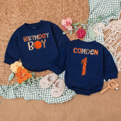 Custom Basketball Birthday Boy Romper Personalized Age Bodysuit Fun Game Day Outfit Baby Boy First Birthday Baseball Theme Gift