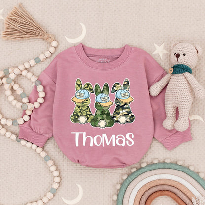 Personalized Thomas Egg Hunter Easter Camo Baby Bodysuit Cute Bunny Romper for Boys My First Easter Gift