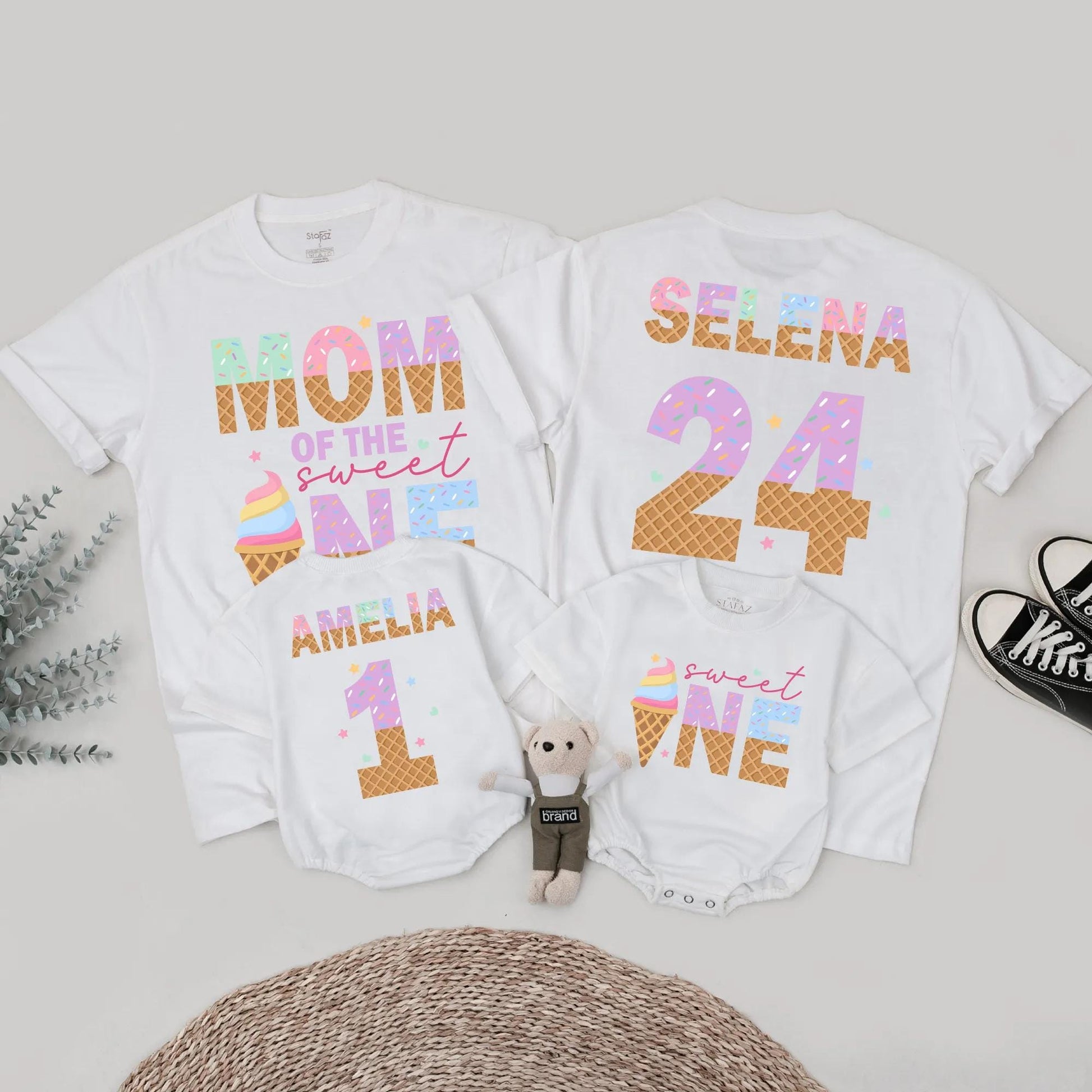 Matching Ice Cream Birthday Shirts for the Sweet One! Family Party Outfits, Mom & Dad Ice Cream Cone Design, Birthday Girl Celebration