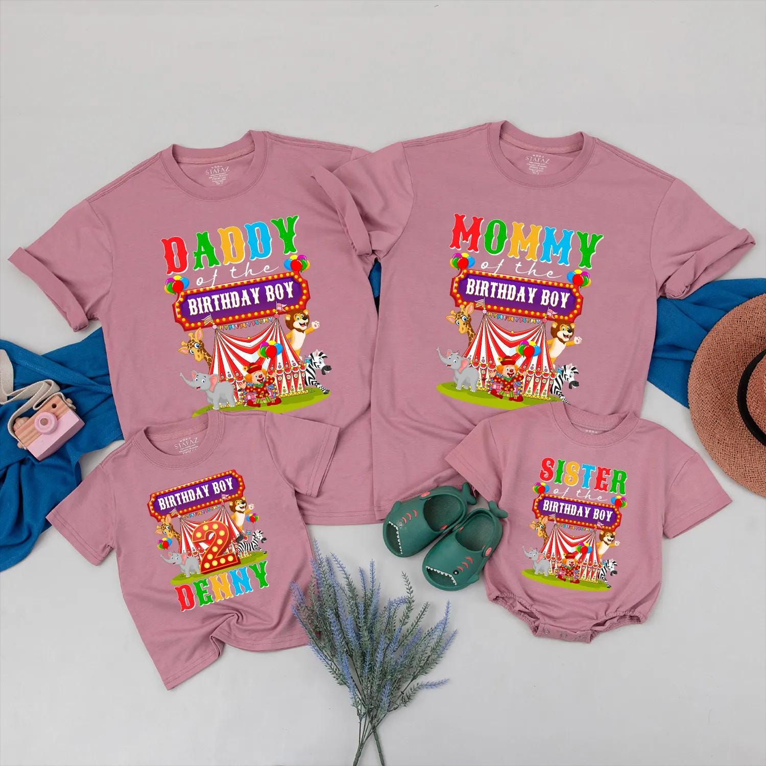 Circus Birthday Matching Family Shirts, Custom Name & Age Outfit, Carnival Party Tees for Birthday Boy, Mommy, Daddy, Sister, Personalized Celebration (139 chars)