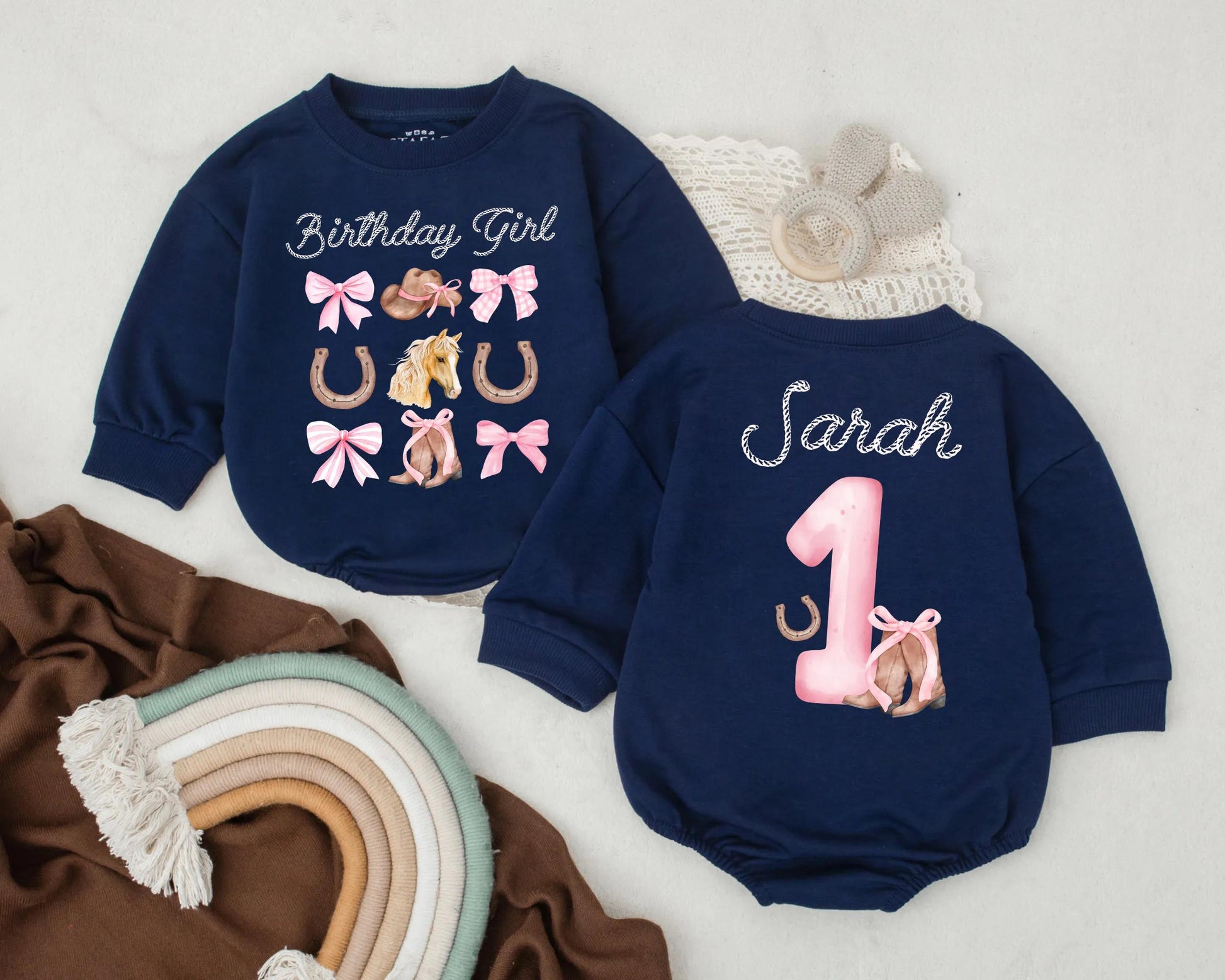 Custom Birthday Cowgirl Bubble Romper Western Baby Girl Outfit Rodeo Theme Country Clothes Personalized Name Gift
