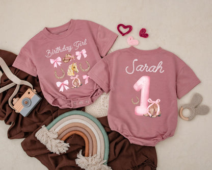 Custom Birthday Cowgirl Bubble Romper Western Baby Girl Outfit Rodeo Theme Country Clothes Personalized Name Gift