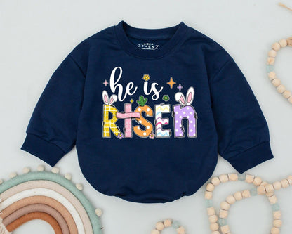 He Is Risen Baby Romper Colorful Plaid Heart Polka Dot Easter Outfit Christian Religious 1st Easter Day Jesus Baby Bodysuit Gift