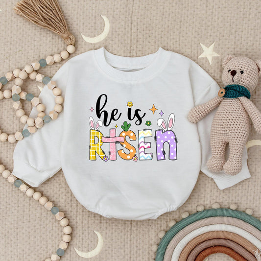 He Is Risen Baby Romper Colorful Plaid Heart Polka Dot Easter Outfit Christian Religious 1st Easter Day Jesus Baby Bodysuit Gift