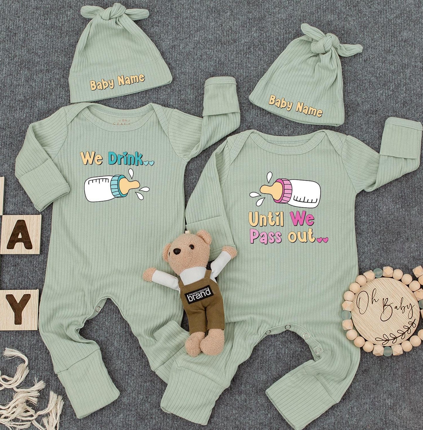 Funny Twin Baby Outfits, "We Drink Until We Pass Out" Cute Twins Outfits, Unisex Twin Sets