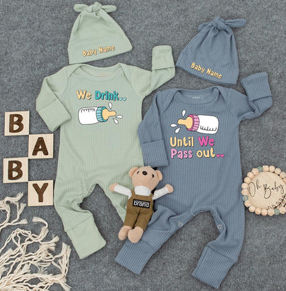 Funny Twin Baby Outfits, "We Drink Until We Pass Out" Cute Twins Outfits, Unisex Twin Sets