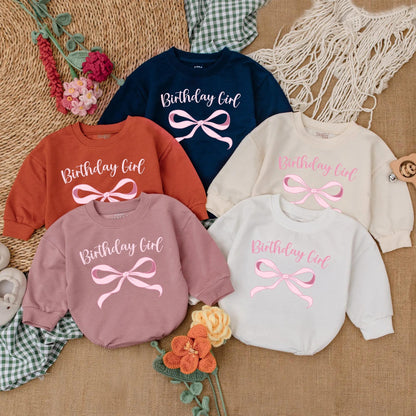 Pink Bow Birthday Girl Romper Personalized First Birthday Bodysuit Baby Girl Clothes Newborn Bubble Romper Girl First Birthday Gift Outfit Custom Name