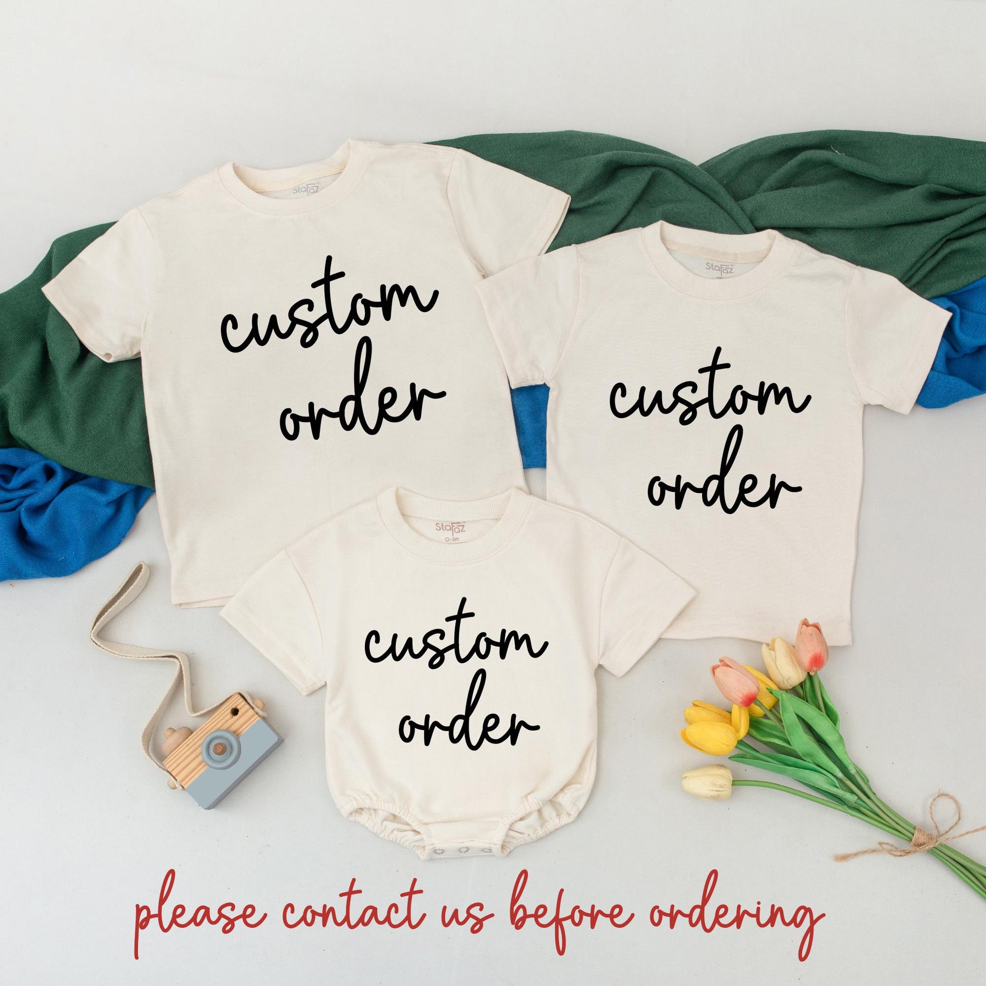 Custom Order Baby Bodysuit & Matching Family T-Shirts, Personalized Birthday Outfit, Cute Infant Romper, Unique Pregnancy Announcement Gift Set (Dark Text)