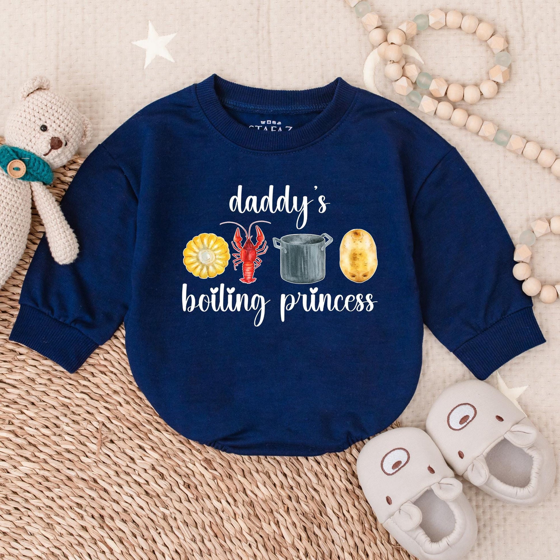 Baby Girl Daddy's Crawfish Boil Princess Bubble Romper First Father's Day Gift Daddy's Little Girl Seafood Outfit Cute Pink