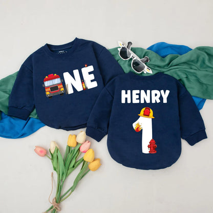 Custom Firetruck First Birthday Romper for Baby Boy Firefighter Outfit Personalized First Birthday Party Gift Smash Cake Outfit
