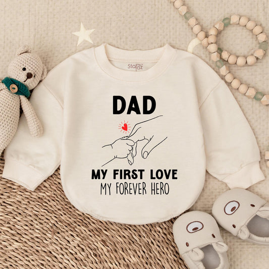 Daddy's Boy Bubble Romper My First Love My Forever Hero Baby Girl Outfit First Father's Day Gift Pink Seafood Crawfish