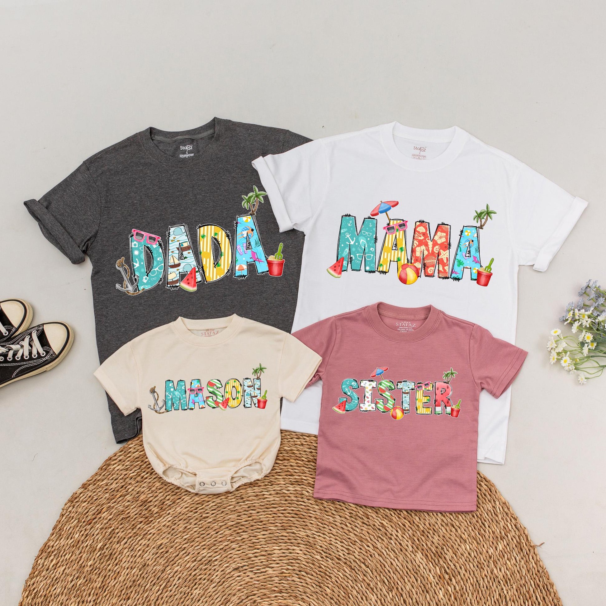 Personalized Summer Beach Family Matching T-Shirt Vacation Outfits for memorable Mommy and Me Baby First Birthday Celebration Travel Gifts