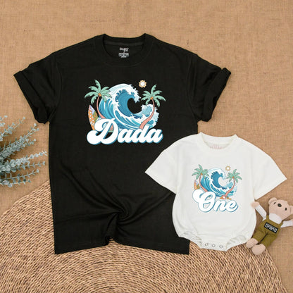 Surf's Up Birthday Matching Family Shirts for Beach First Birthday Celebration The Big One Surfer Theme Outfits