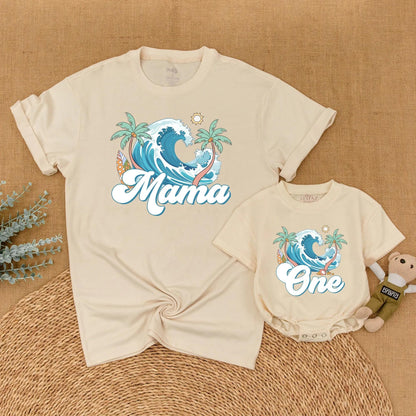 Surf's Up Birthday Matching Family Shirts for Beach First Birthday Celebration The Big One Surfer Theme Outfits