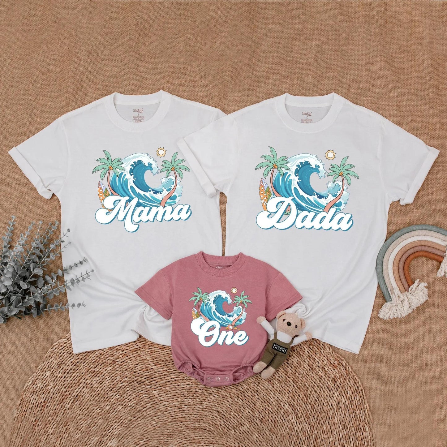 Surf's Up Birthday Matching Family Shirts for Beach First Birthday Celebration The Big One Surfer Theme Outfits