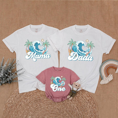 Surf's Up Birthday Matching Family Shirts for Beach First Birthday Celebration The Big One Surfer Theme Outfits