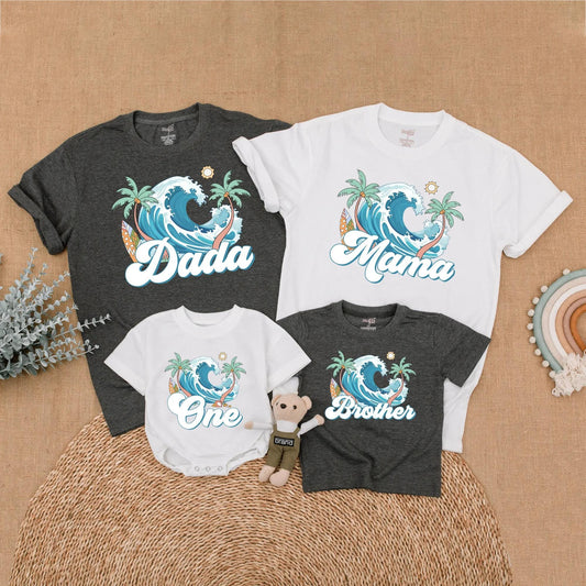 Surf's Up Birthday Matching Family Shirts for Beach First Birthday Celebration The Big One Surfer Theme Outfits