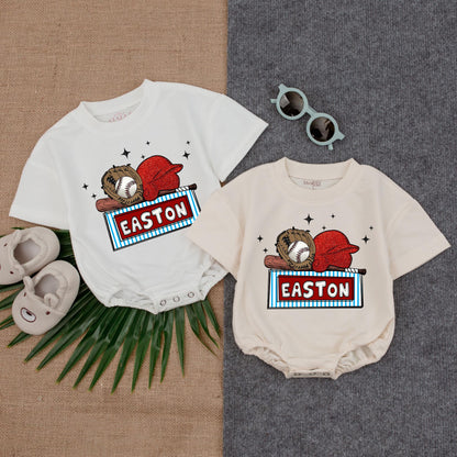 Custom Baseball Bubble Romper for Baby Boy Gameday Outfit Baseball Lover Gift Newborn Clothes Custom Name