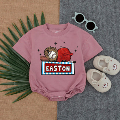 Custom Baseball Bubble Romper for Baby Boy Gameday Outfit Baseball Lover Gift Newborn Clothes Custom Name