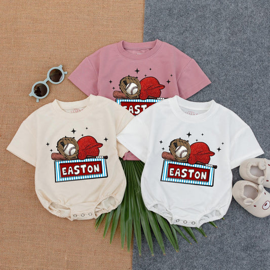 Custom Baseball Bubble Romper for Baby Boy Gameday Outfit Baseball Lover Gift Newborn Clothes Custom Name