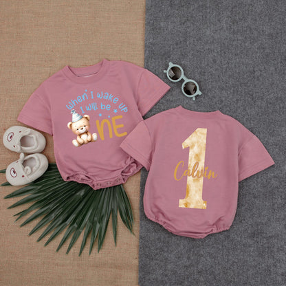 Bear-y First Birthday Bubble Romper for Baby Boy, Neutral Balloon Outfit, Onederful Gift, Custom Name, 1st Birthday Clothes