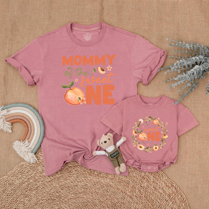 Sweet Peach 1st Birthday Family Shirts Mommy Me Outfits Baby Girl Birthday Party Theme Matching Girl First Birthday Shirt