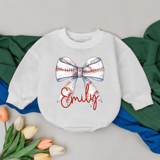 Personalized Retro Baseball Romper for Baby Girls Natural Bubble Outfit Game Day Style Kids Gift