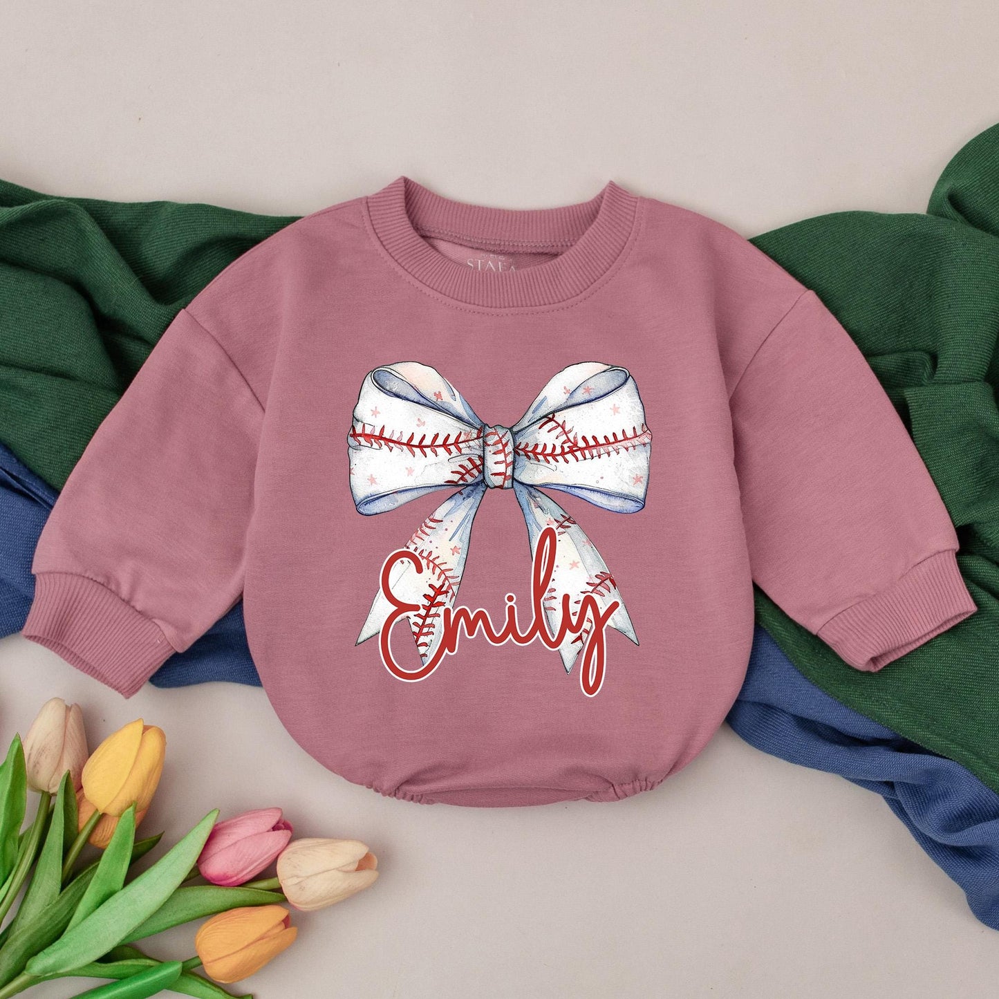 Personalized Retro Baseball Romper for Baby Girls Natural Bubble Outfit Game Day Style Kids Gift