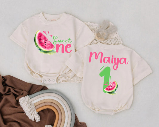 Watermelon First Birthday Romper Sweet One Custom Bubble Outfit for Baby Girl Cake Smash Gift