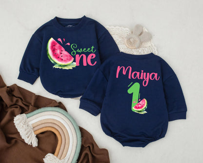 Watermelon First Birthday Romper Sweet One Custom Bubble Outfit for Baby Girl Cake Smash Gift