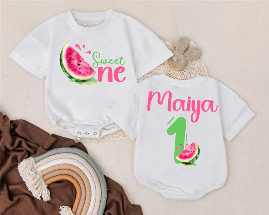 Watermelon First Birthday Romper Sweet One Custom Bubble Outfit for Baby Girl Cake Smash Gift